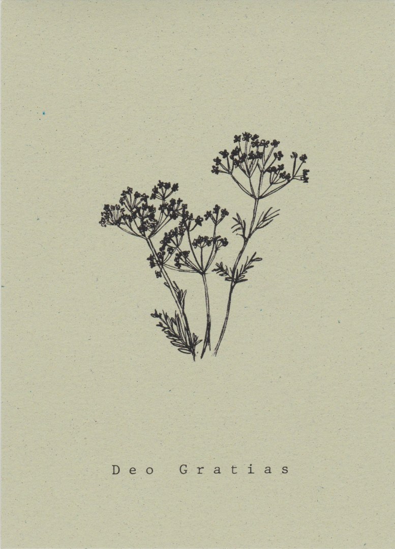 Miniplakat Deo Gratias z motywem roślinnym