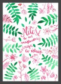 Plakat z różowymi i zielonymi roślinami otaczającymi słowa Edyty Stein.