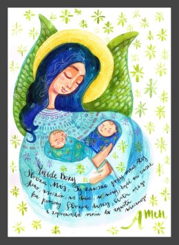 Plakat "Anioł z bliźniętami" z modlitwą do Anioła Stróża